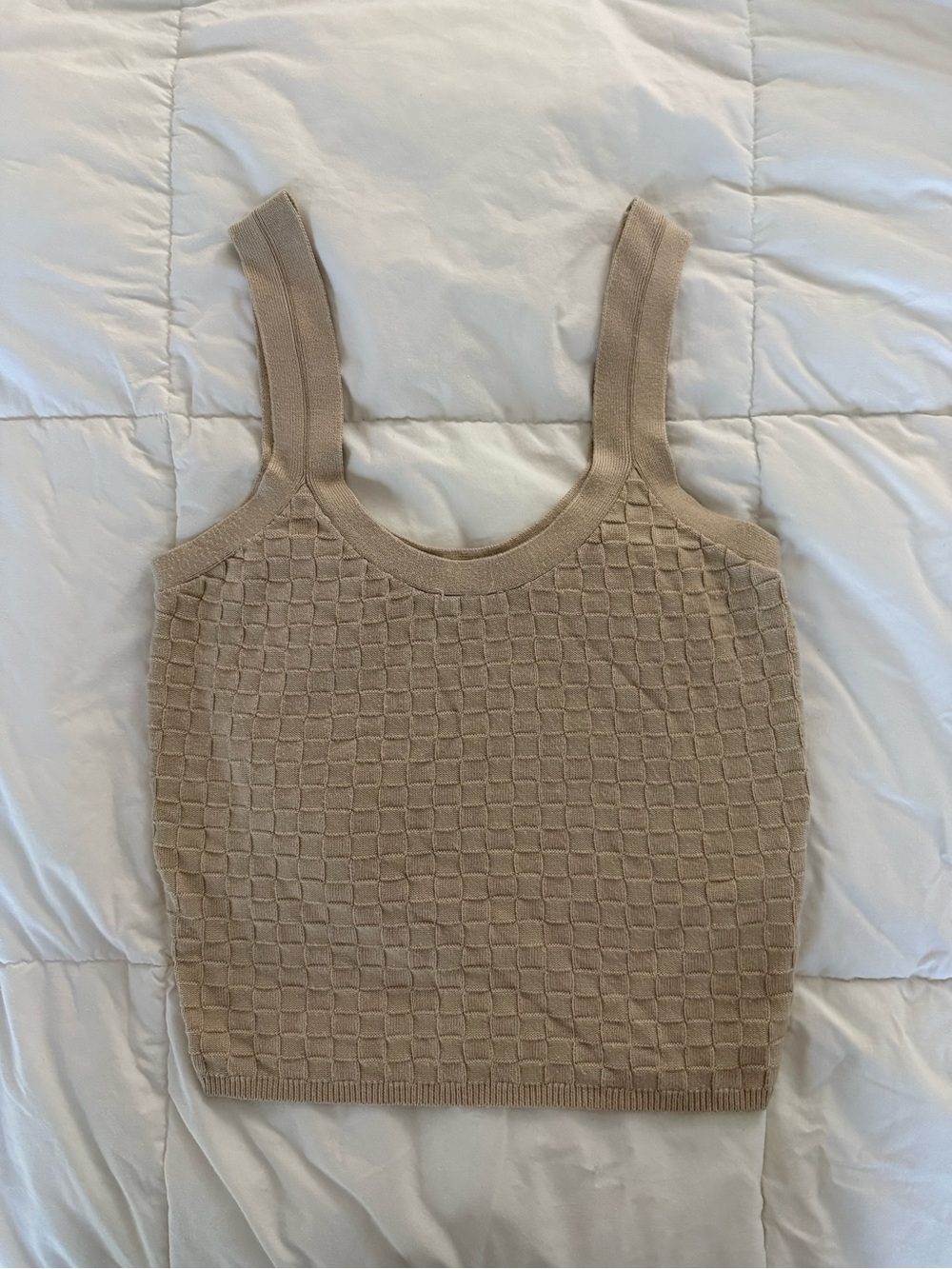 Abercrombie Checkered Knit Ottoman Tank in Light Beige